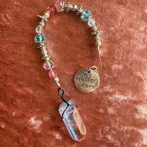 Handmade Dangle Charm Beaded Crystal & Sterling Silver Cotton Candy Pink & Blue